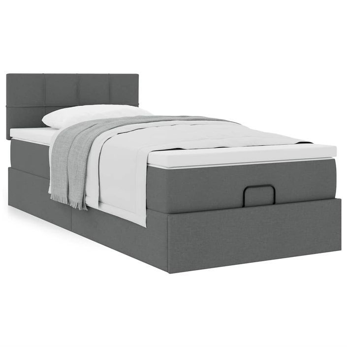 Cadre de lit ottoman avec matelas gris foncé 80x200 cm tissu - Photo n°1