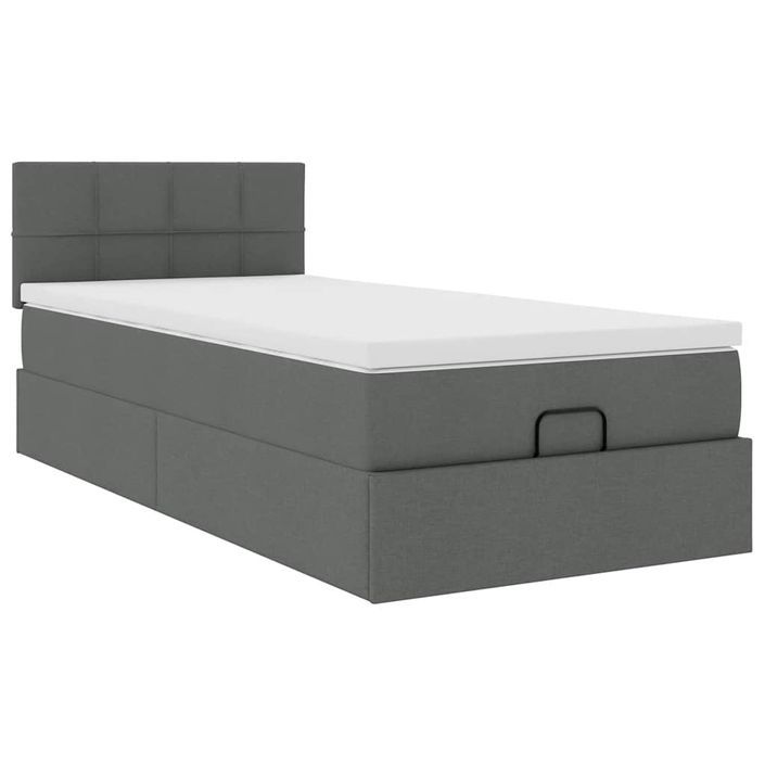 Cadre de lit ottoman avec matelas gris foncé 80x200 cm tissu - Photo n°2