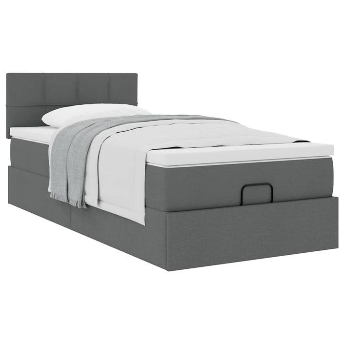 Cadre de lit ottoman avec matelas gris foncé 80x200 cm tissu - Photo n°4