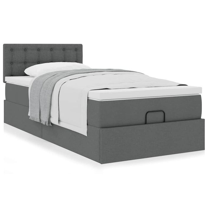 Cadre de lit ottoman avec matelas gris foncé 80x200 cm tissu - Photo n°1