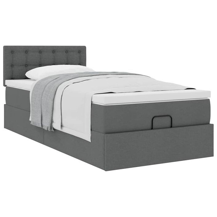 Cadre de lit ottoman avec matelas gris foncé 80x200 cm tissu - Photo n°4