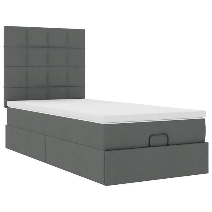 Cadre de lit ottoman avec matelas gris foncé 80x200 cm tissu - Photo n°2