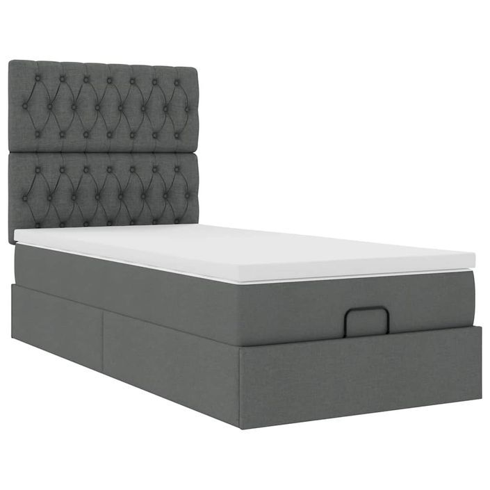 Cadre de lit ottoman avec matelas gris foncé 80x200 cm tissu - Photo n°2