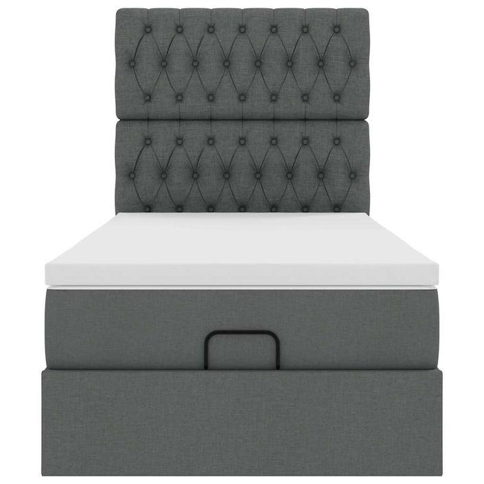 Cadre de lit ottoman avec matelas gris foncé 80x200 cm tissu - Photo n°5