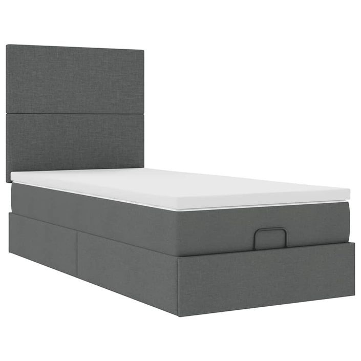 Cadre de lit ottoman avec matelas gris foncé 80x200 cm tissu - Photo n°5