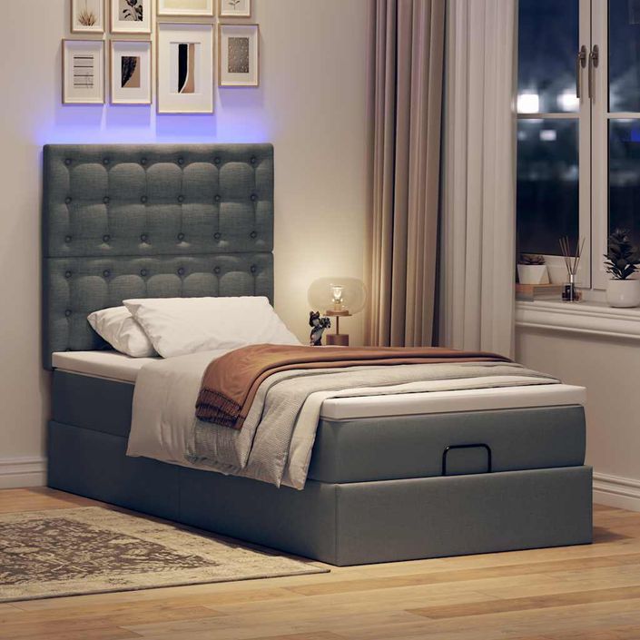 Cadre de lit ottoman avec matelas gris foncé 80x200 cm tissu - Photo n°1