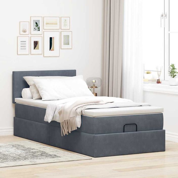 Cadre de lit ottoman avec matelas gris foncé 80x200 cm velours - Photo n°3