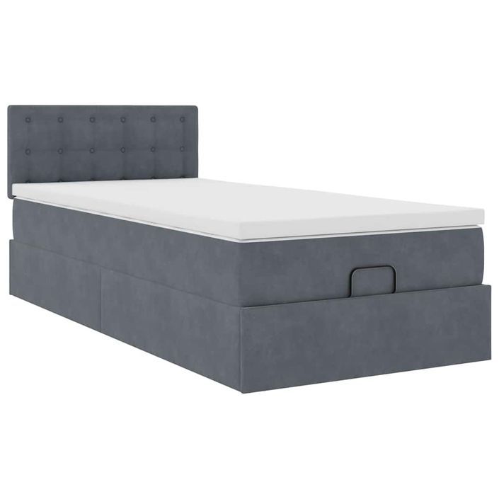 Cadre de lit ottoman avec matelas gris foncé 80x200 cm velours - Photo n°2