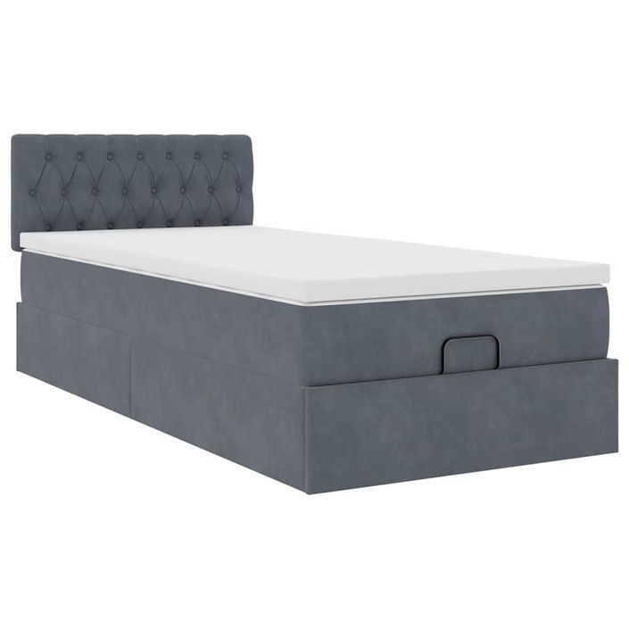 Cadre de lit ottoman avec matelas gris foncé 80x200 cm velours - Photo n°5