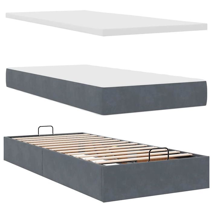 Cadre de lit ottoman avec matelas gris foncé 80x200 cm velours - Photo n°11