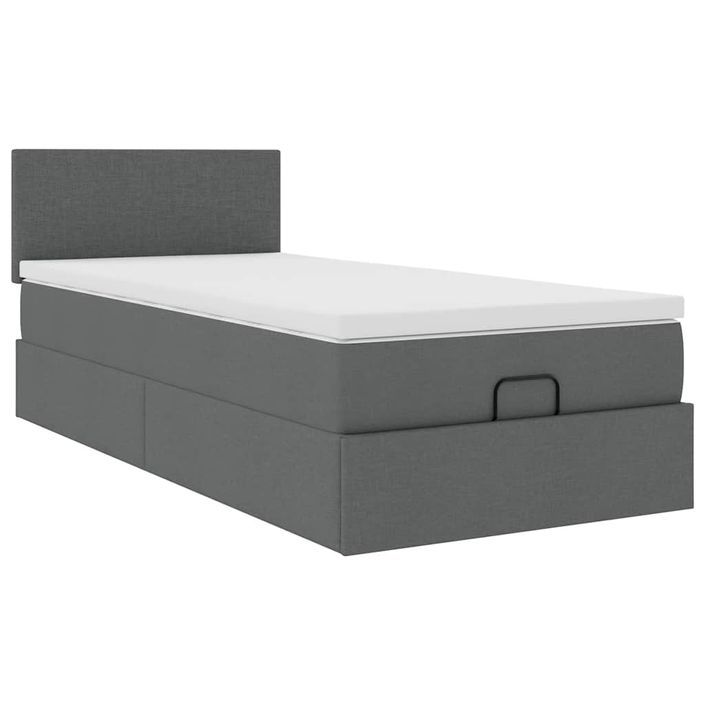 Cadre de lit ottoman avec matelas gris foncé 90x190 cm tissu - Photo n°2