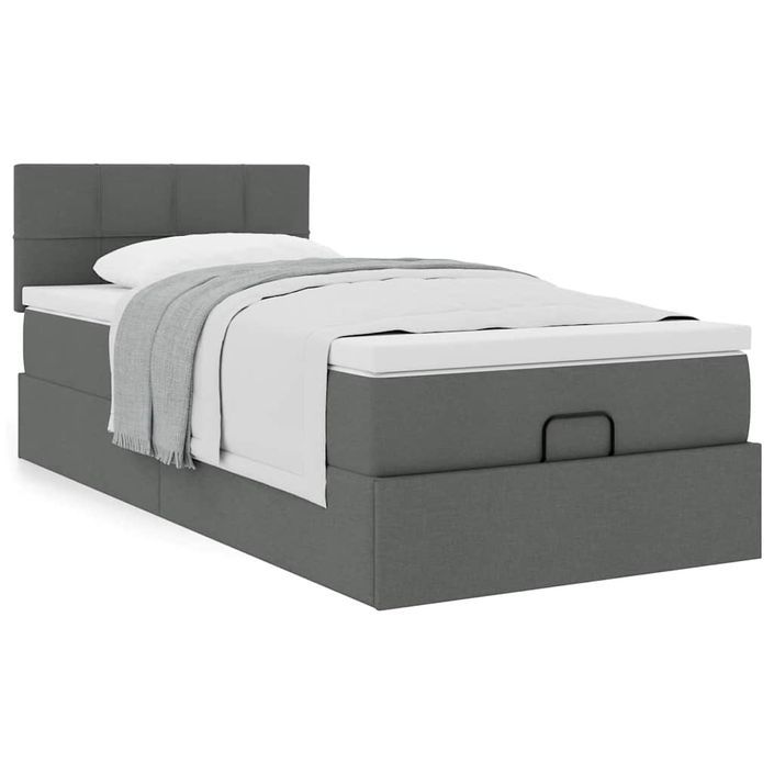 Cadre de lit ottoman avec matelas gris foncé 90x190 cm tissu - Photo n°1