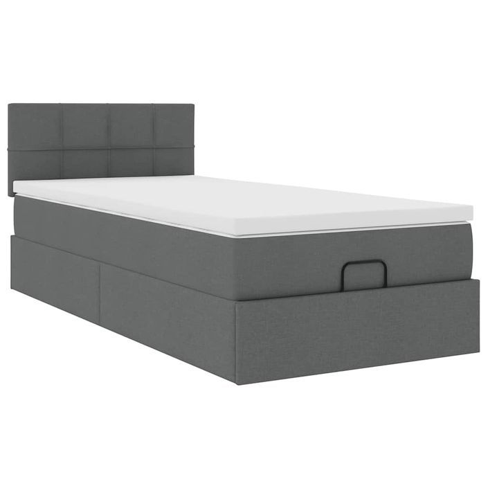 Cadre de lit ottoman avec matelas gris foncé 90x190 cm tissu - Photo n°2