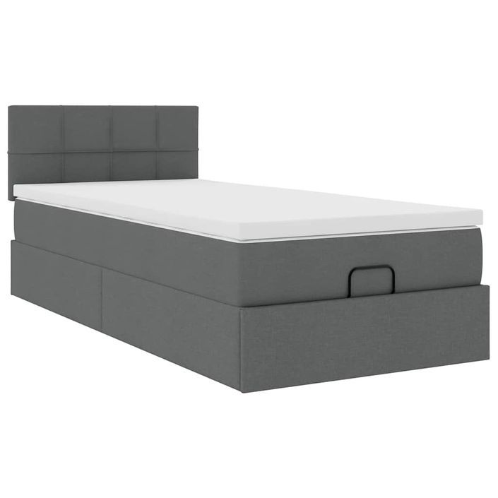 Cadre de lit ottoman avec matelas gris foncé 90x190 cm tissu - Photo n°5