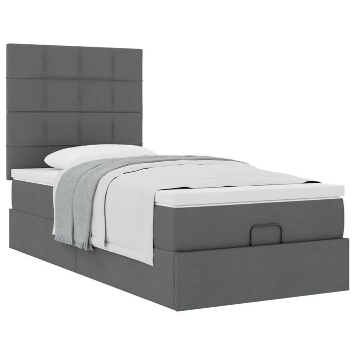 Cadre de lit ottoman avec matelas gris foncé 90x190 cm tissu - Photo n°4