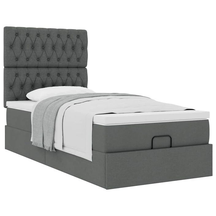 Cadre de lit ottoman avec matelas gris foncé 90x190 cm tissu - Photo n°4