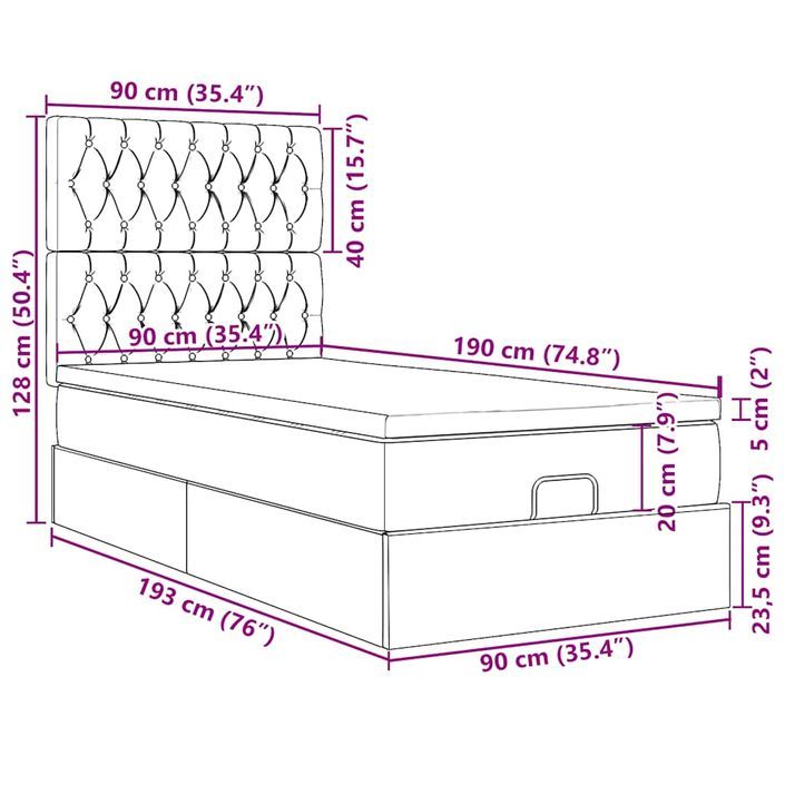 Cadre de lit ottoman avec matelas gris foncé 90x190 cm tissu - Photo n°13