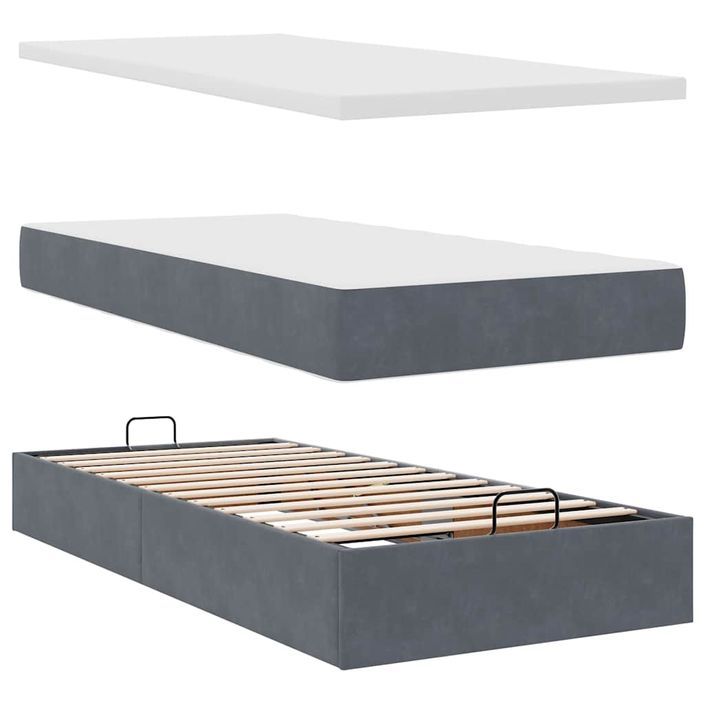 Cadre de lit ottoman avec matelas gris foncé 90x190 cm velours - Photo n°7