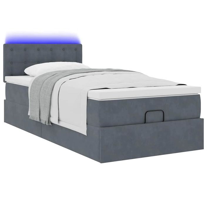 Cadre de lit ottoman avec matelas gris foncé 90x190 cm velours - Photo n°3