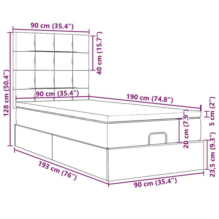 Cadre de lit ottoman avec matelas gris foncé 90x190 cm velours - Photo n°13