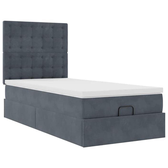 Cadre de lit ottoman avec matelas gris foncé 90x190 cm velours - Photo n°5