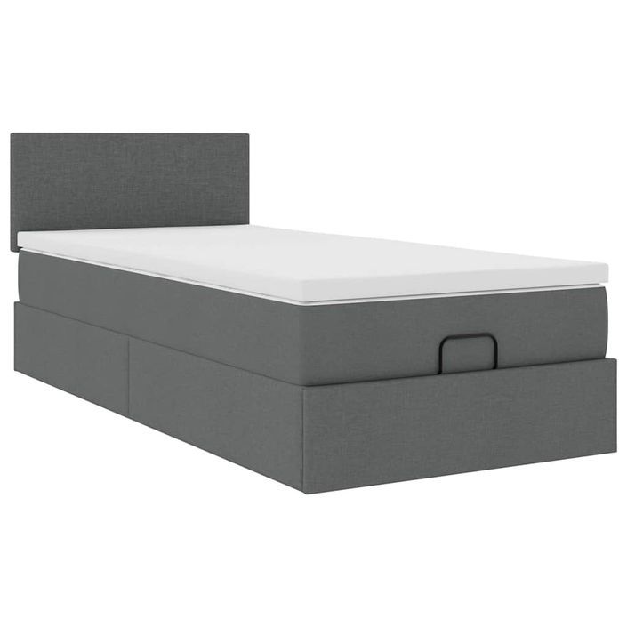 Cadre de lit ottoman avec matelas gris foncé 90x200 cm tissu - Photo n°2