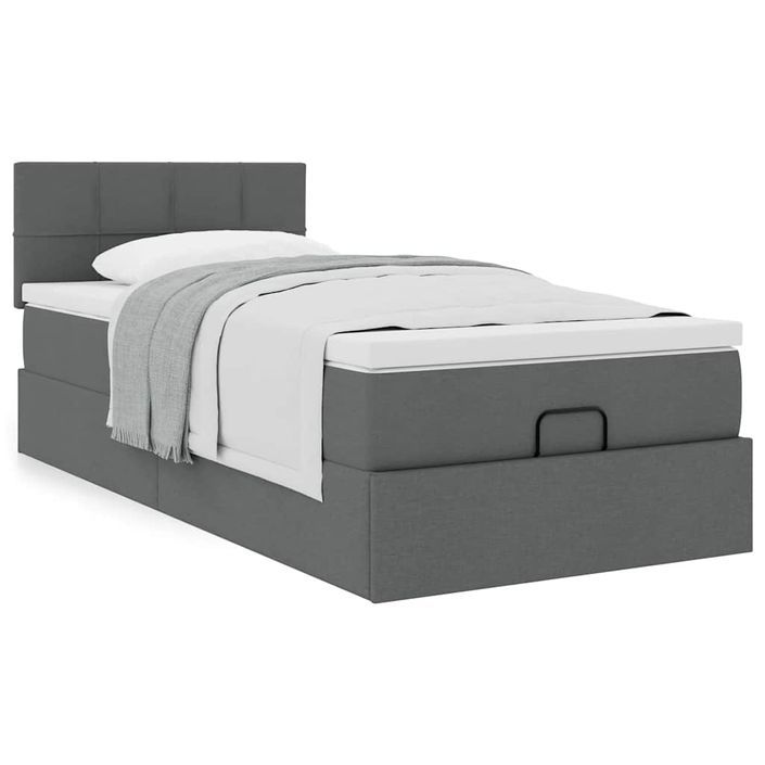 Cadre de lit ottoman avec matelas gris foncé 90x200 cm tissu - Photo n°1