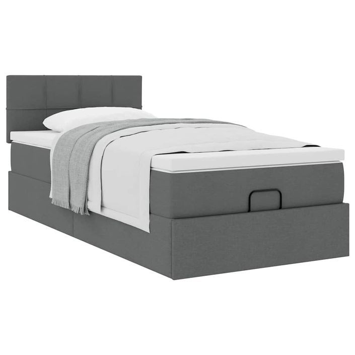 Cadre de lit ottoman avec matelas gris foncé 90x200 cm tissu - Photo n°4