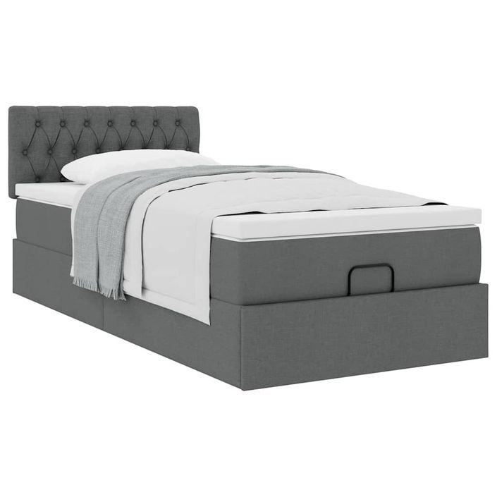 Cadre de lit ottoman avec matelas gris foncé 90x200 cm tissu - Photo n°4