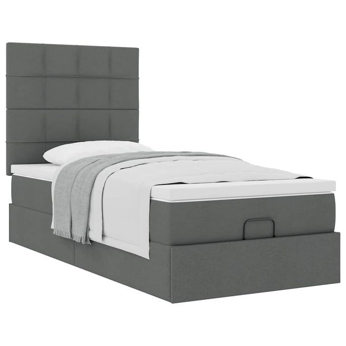 Cadre de lit ottoman avec matelas gris foncé 90x200 cm tissu - Photo n°4