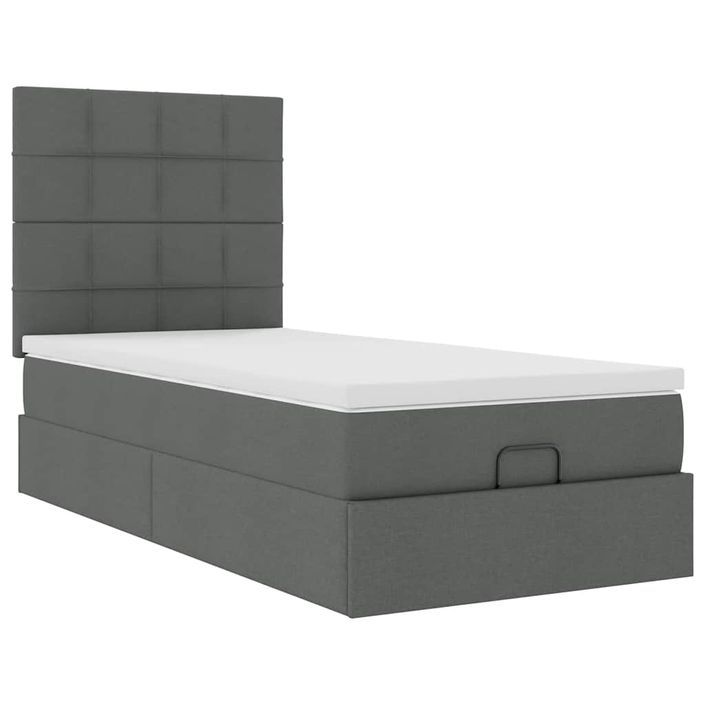 Cadre de lit ottoman avec matelas gris foncé 90x200 cm tissu - Photo n°5