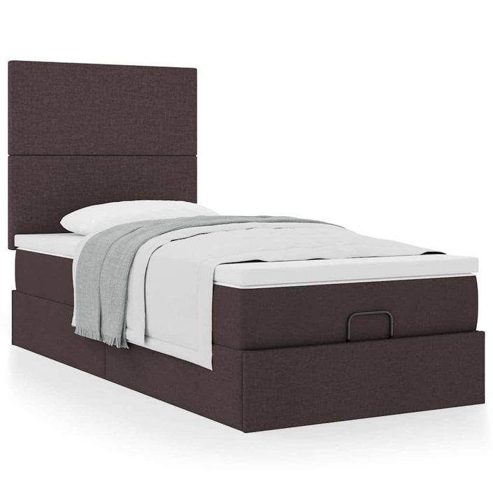 Cadre de lit ottoman avec matelas marron foncé 100x200 cm tissu - Photo n°1