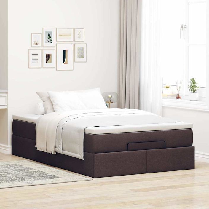 Cadre de lit ottoman avec matelas marron foncé 120x200 cm tissu - Photo n°3