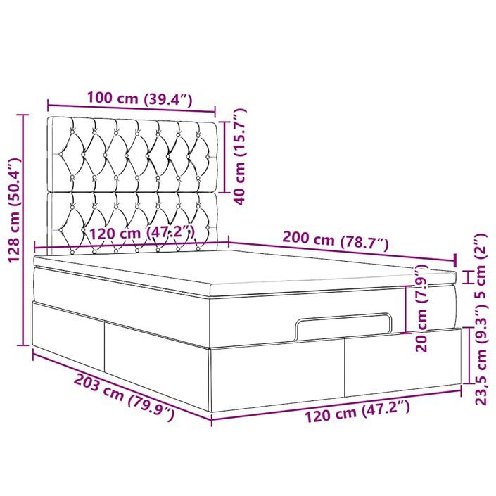 Cadre de lit ottoman avec matelas marron foncé 120x200 cm tissu - Photo n°13