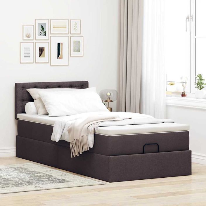 Cadre de lit ottoman avec matelas marron foncé 80x200 cm tissu - Photo n°4