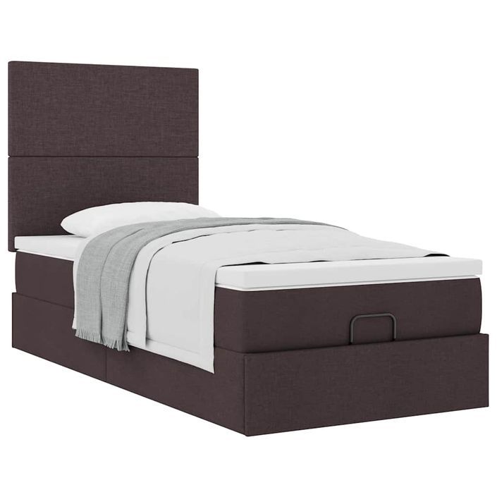 Cadre de lit ottoman avec matelas marron foncé 90x200 cm tissu - Photo n°4