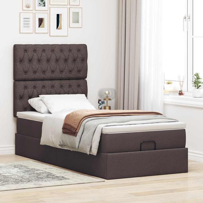 Cadre de lit ottoman avec matelas marron foncé 90x200 cm tissu - Photo n°4