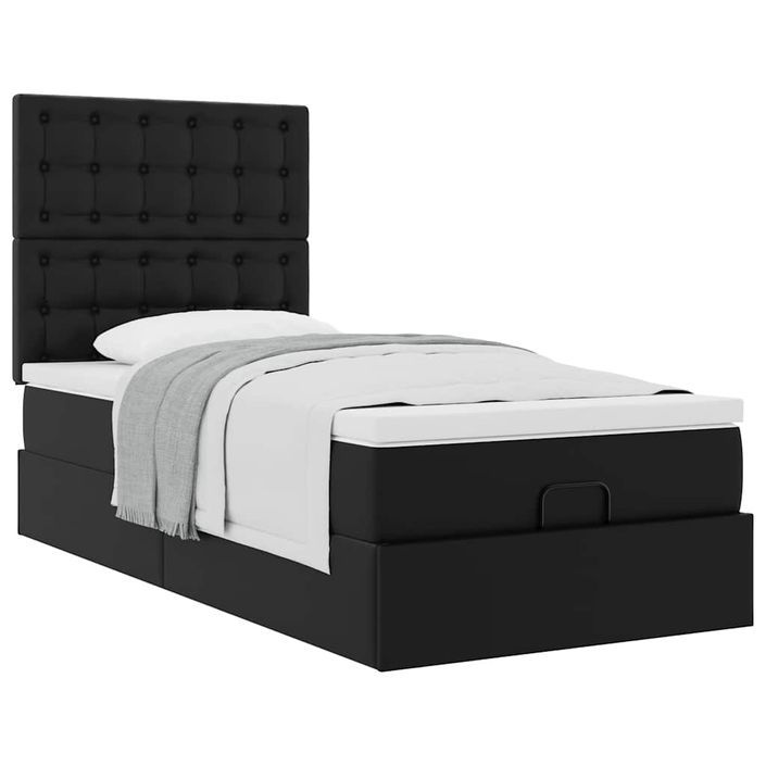 Cadre de lit ottoman avec matelas noir 100x200 cm similicuir - Photo n°1