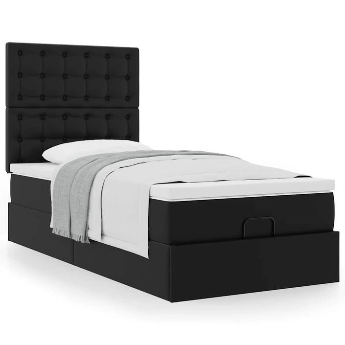 Cadre de lit ottoman avec matelas noir 100x200 cm similicuir - Photo n°4