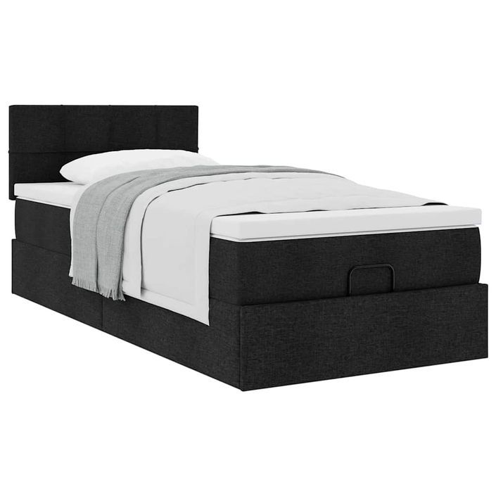 Cadre de lit ottoman avec matelas noir 100x200cm tissu - Photo n°4