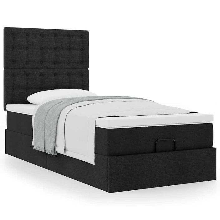 Cadre de lit ottoman avec matelas noir 100x200cm tissu - Photo n°1