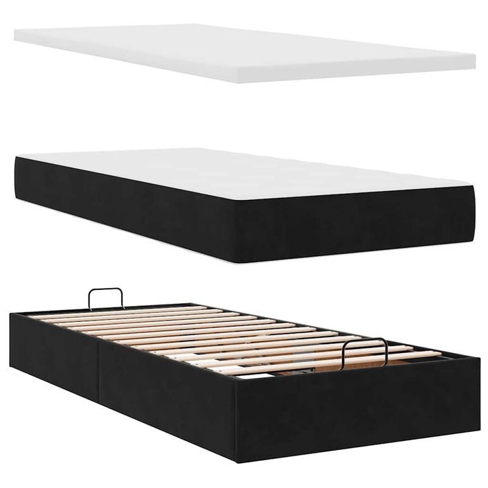 Cadre de lit ottoman avec matelas noir 100x200cm velours - Photo n°6