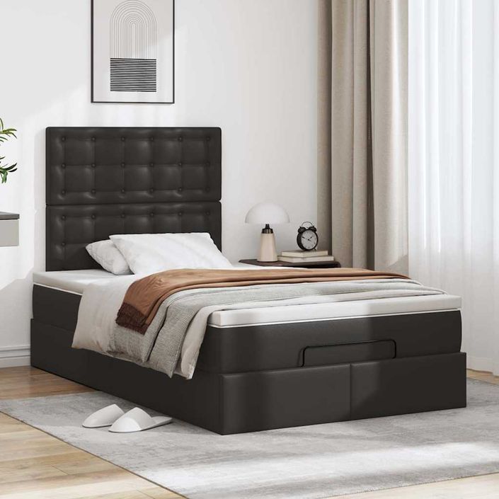 Cadre de lit ottoman avec matelas noir 120x190 cm similicuir - Photo n°3