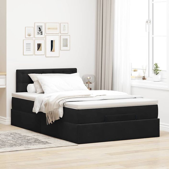 Cadre de lit ottoman avec matelas noir 120x190 cm velours - Photo n°3