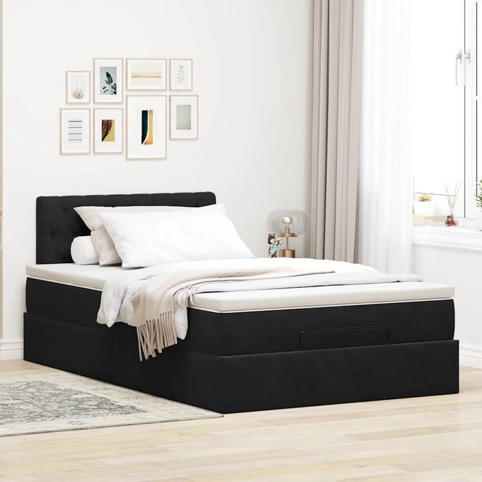 Cadre de lit ottoman avec matelas noir 120x190 cm velours - Photo n°4