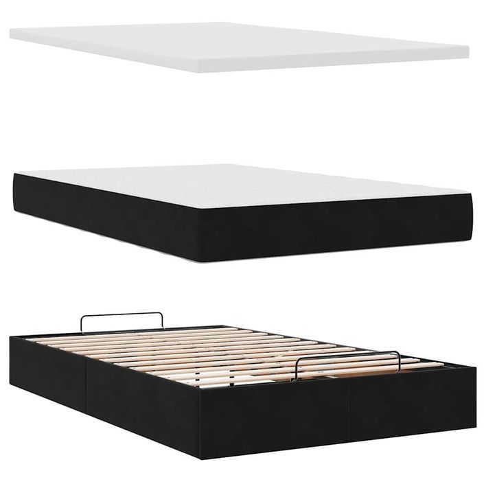 Cadre de lit ottoman avec matelas noir 120x190 cm velours - Photo n°7