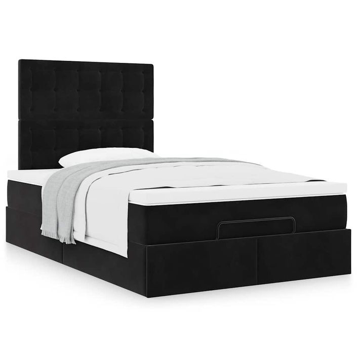 Cadre de lit ottoman avec matelas noir 120x190 cm velours - Photo n°1