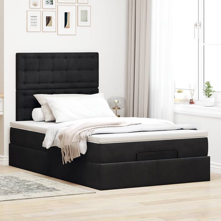 Cadre de lit ottoman avec matelas noir 120x190 cm velours - Photo n°3