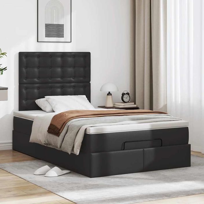 Cadre de lit ottoman avec matelas noir 120x200 cm similicuir - Photo n°4