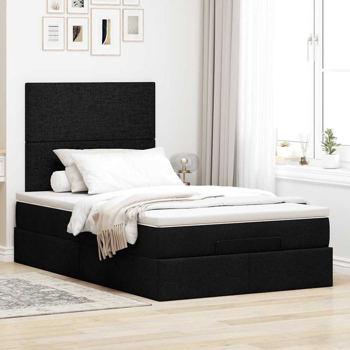 Cadre de lit ottoman avec matelas noir 120x200cm tissu - Photo n°4